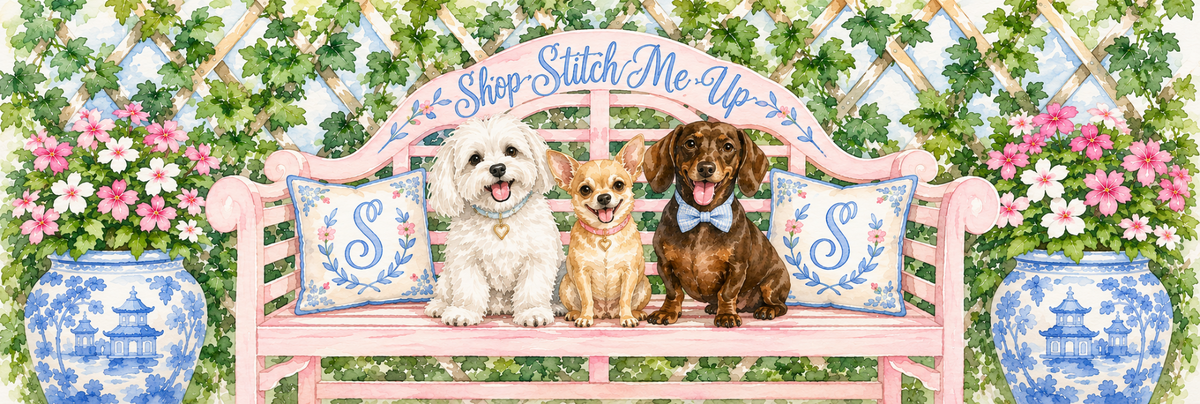 SHop Stitch Me Up welcome home screen for machine embroidery and dog lovers