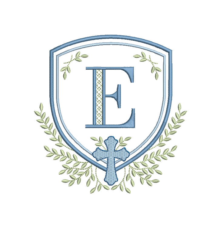 Heirloom Christian Cross Crest & Greenery Monogram Frame, Machine Embroidery Design, 7 Sizes, PES DST+++ Incl Digital Instant Download