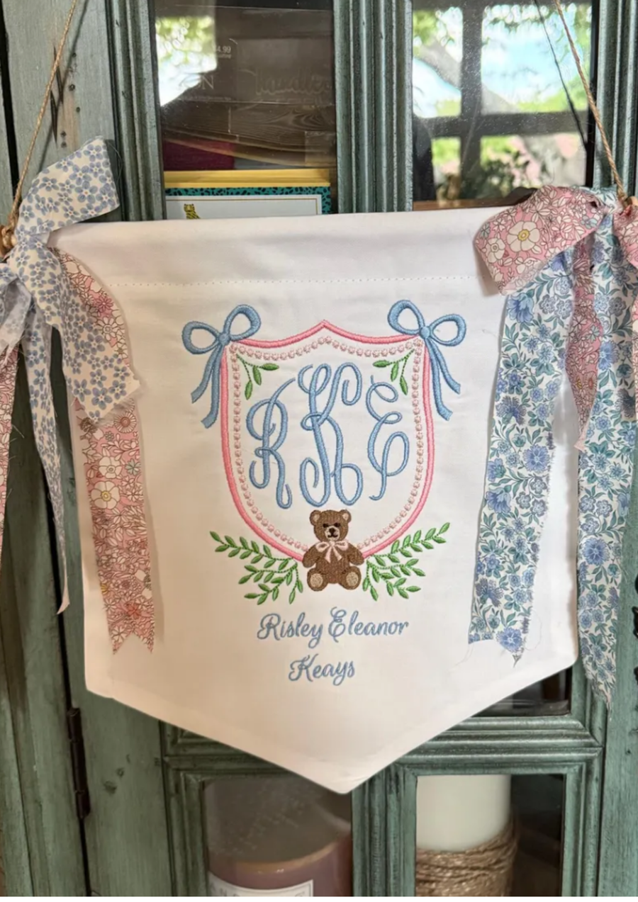 Teddy Bear Crest with Bows Ivy Greenery Monogram Frame, Machine Embroidery Design, 7 Sizes, PES DST+++ Incl Digital Instant Download