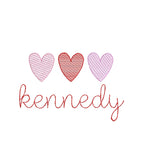 Heart Trio Sketch Classic Machine Embroidery Design Three Color Quick Stitch PES DST JEF Digital Download