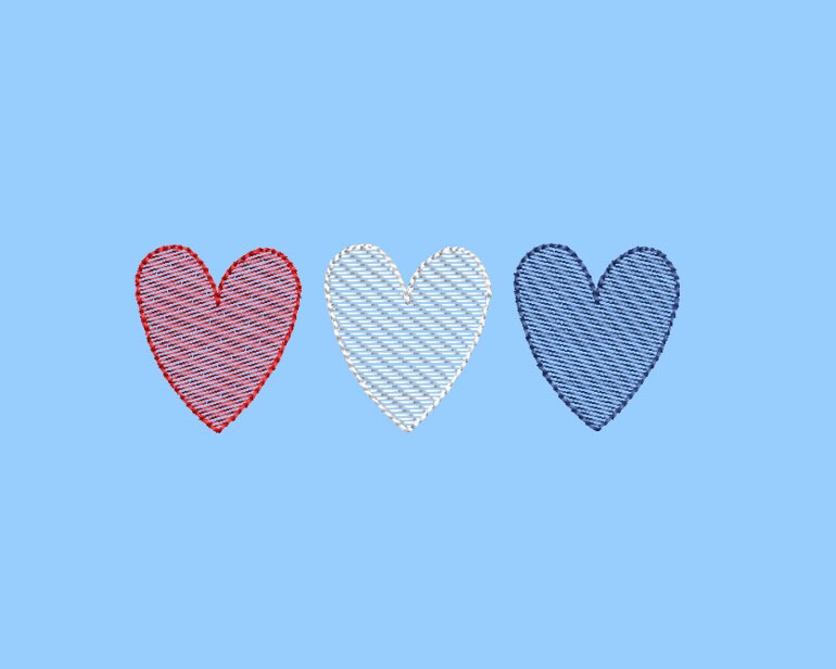 Heart Trio Sketch Classic Machine Embroidery Design Three Color Quick Stitch PES DST JEF Digital Download