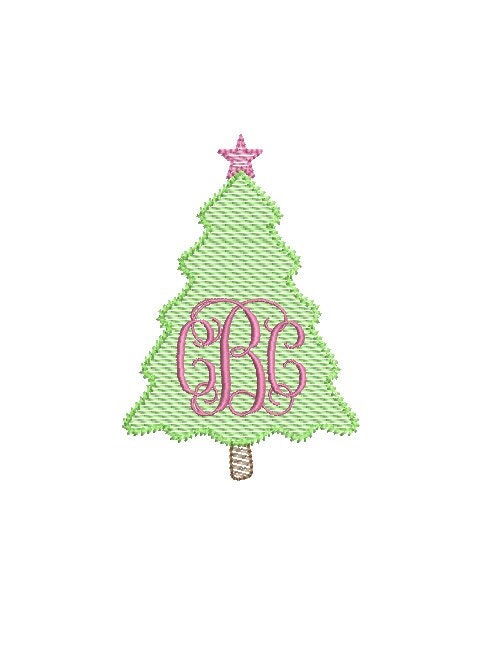 Sketch Christmas Tree with Star Motif Monogram  Frame 4 Sizes Classic Preppy Machine Embroidery Design PES DST JEF Digital Download