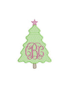 Sketch Christmas Tree with Star Motif Monogram  Frame 4 Sizes Classic Preppy Machine Embroidery Design PES DST JEF Digital Download