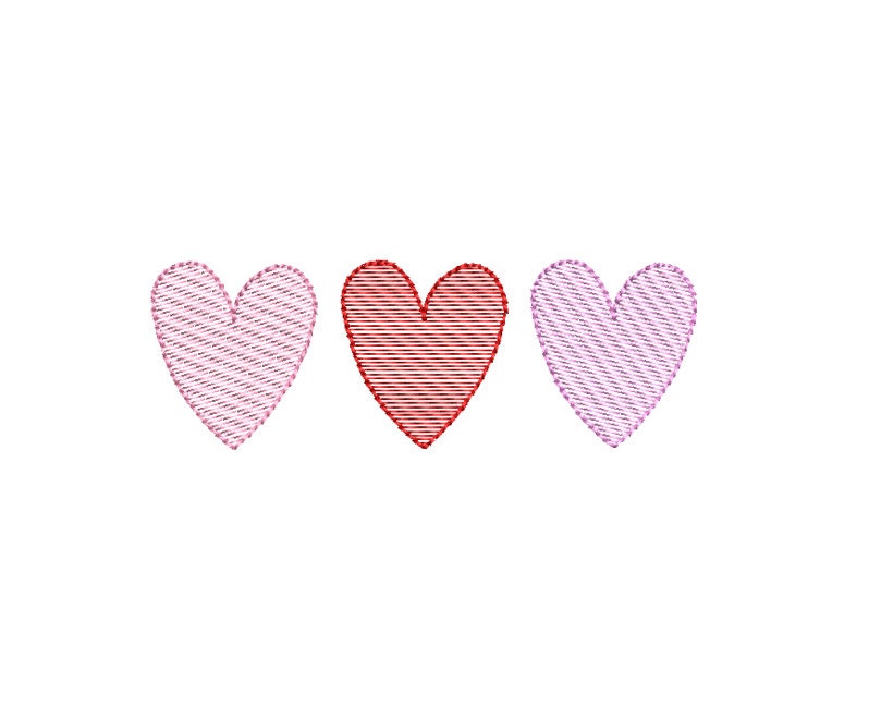 Heart Trio Sketch Classic Machine Embroidery Design Three Color Quick Stitch PES DST JEF Digital Download