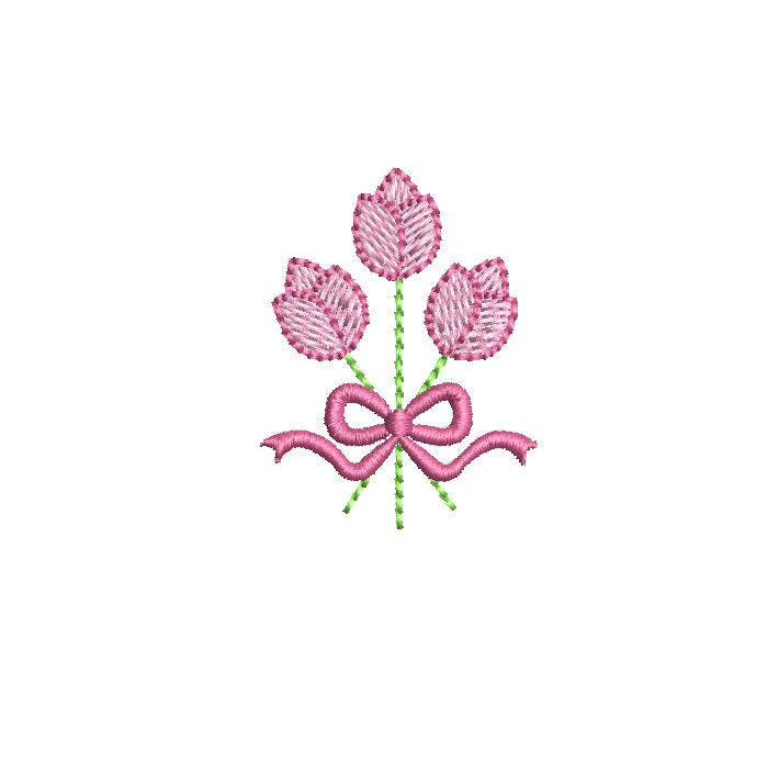 Mini-Tulip & Bow Bouquet Machine Embroidery Design PES JEF DST++ Included In Digital Download