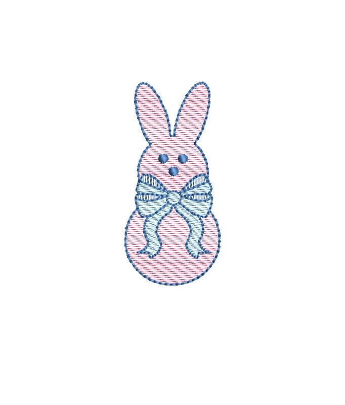 Easter Bunny Rabbit with Large Girly Bow Sketch Style 5 Sizes Machine Embroidery Design PES DST JEF Inc In Digital Instant Download