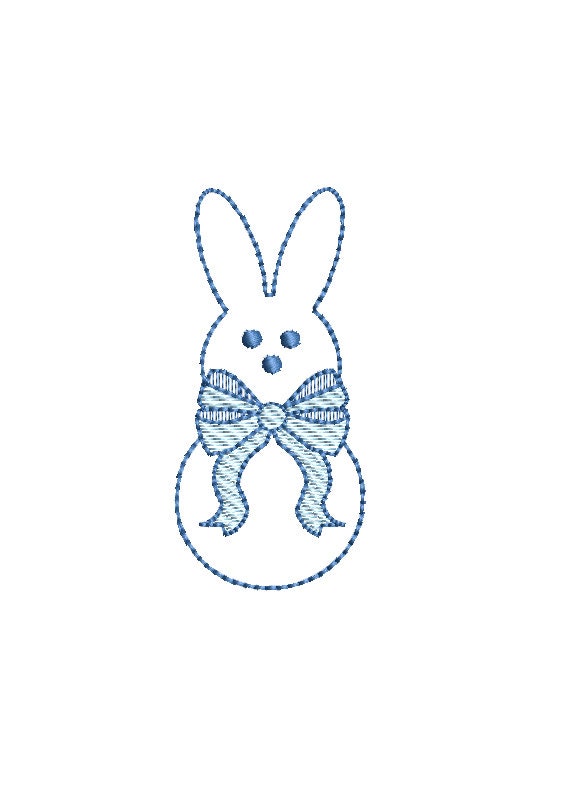 Easter Bunny Rabbit with Large Girly Bow Sketch Style 5 Sizes Machine Embroidery Design PES DST JEF Inc In Digital Instant Download
