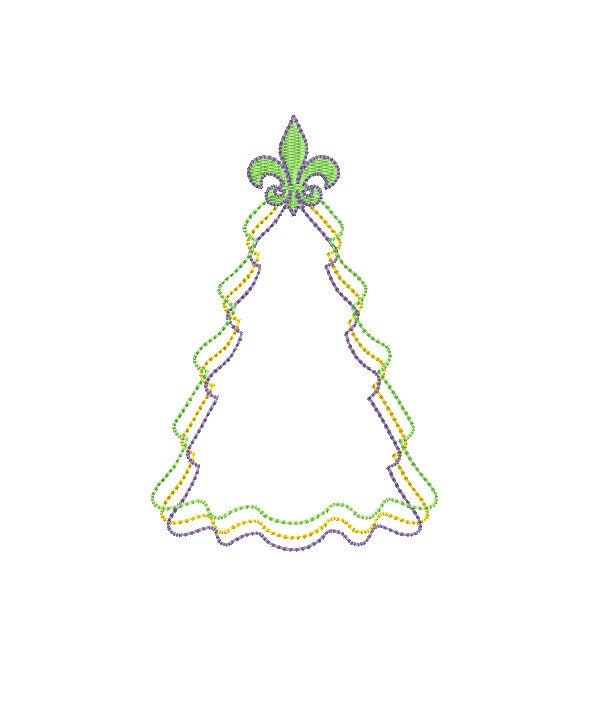 Christmas Tree NOLA Mardi Gras Style Monogram Squiggle Frame 3 Sizes Classic Machine Embroidery Design PES DST JEF Included