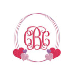 Monogram Frame Hearts Bean Stitch Classic Preppy Machine Embroidery Design 3 Sizes