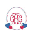 Monogram Frame Hearts Bean Stitch Classic Preppy Machine Embroidery Design 3 Sizes