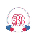 Monogram Frame Hearts Bean Stitch Classic Preppy Machine Embroidery Design 3 Sizes