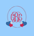 Monogram Frame Hearts Bean Stitch Classic Preppy Machine Embroidery Design 3 Sizes