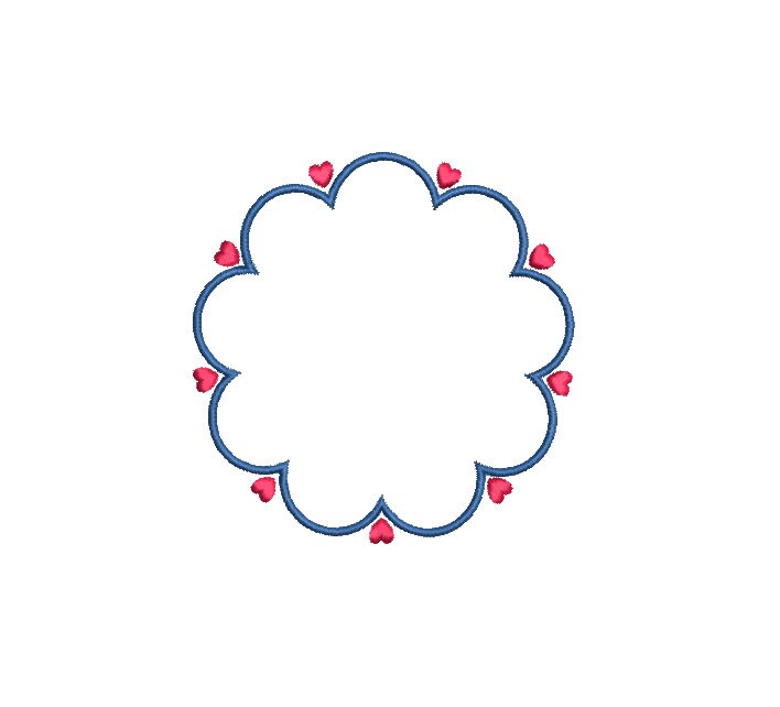 Scalloped with Hearts Monogram  Frame Machine Embroidery Design 3 Sizes Classic Preppy