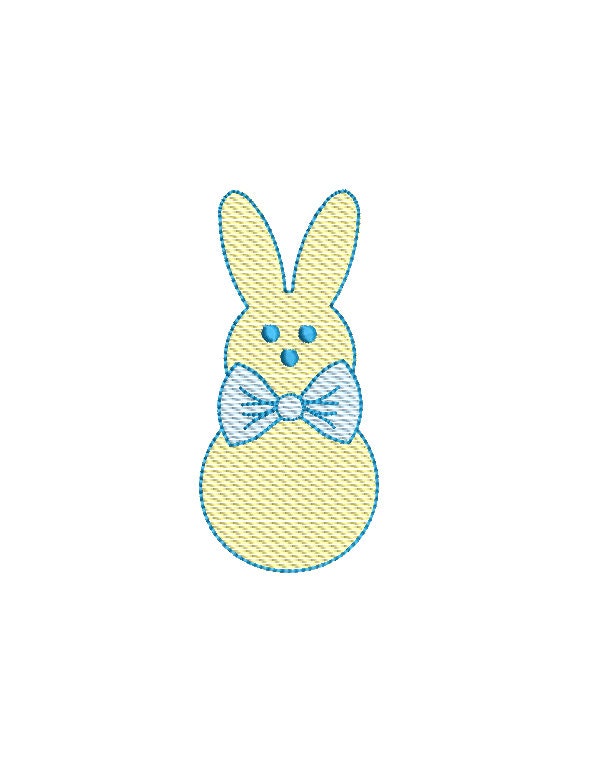 Easter Bunny Rabbit Boy Peep Style with Large Bow Tie Sketch Style 5 Sizes Machine Embroidery Design PES DST JEF Digital Instant Download