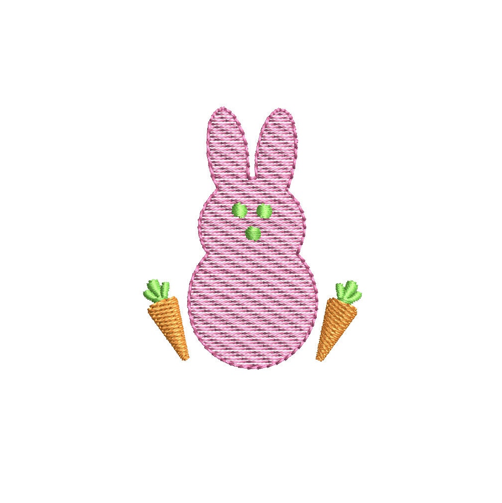 Easter Bunny Sketch Style with Mini-Carrots 5 Sizes Machine Embroidery Design PES DST JEF Incl Digital Instant Download