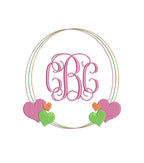 Monogram Frame Hearts Bean Stitch Classic Preppy Machine Embroidery Design 3 Sizes