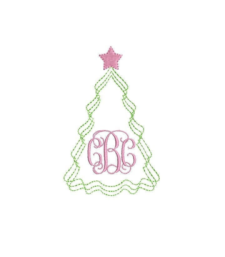 Christmas Tree Monogram Squiggle Frame Embroidery Design (PES DST JEF++) Digital Download