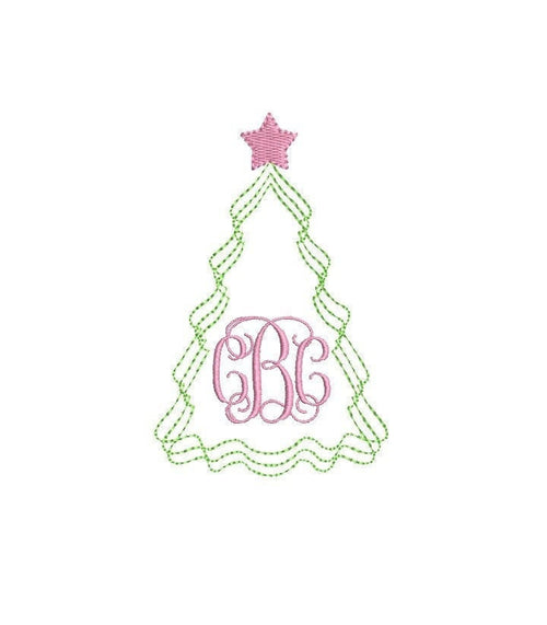 Christmas Tree Monogram Squiggle Frame Embroidery Design (PES DST JEF++) Digital Download