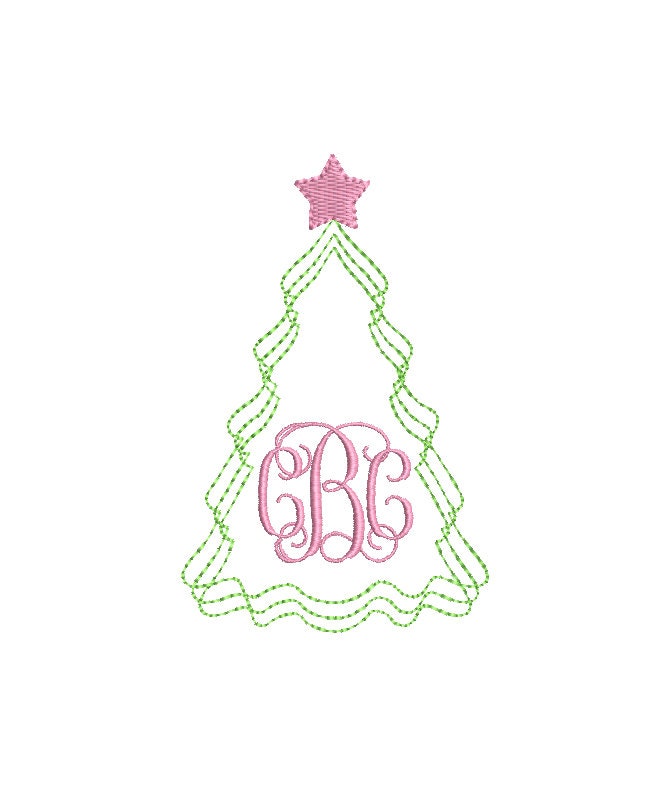 Christmas Tree Monogram Squiggle Frame Embroidery Design (PES DST JEF++) Digital Download