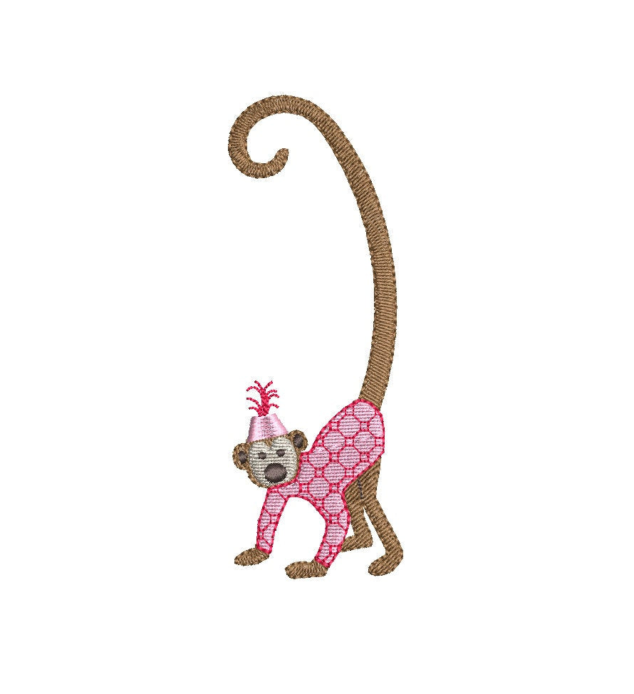Chinoiserie Monkey Chic Machine Embroidery Design, 2 Sizes, PES DST JEF Incl Digital Instant Download