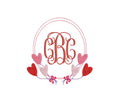 Monogram Frame Boho Heart Balloons Machine Embroidery Design 3 Sizes Classic Preppy