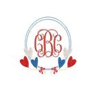 Monogram Frame Boho Heart Balloons Machine Embroidery Design 3 Sizes Classic Preppy