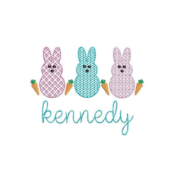Easter Bunny Trio Lattice Style 3 Sizes Machine Embroidery Design