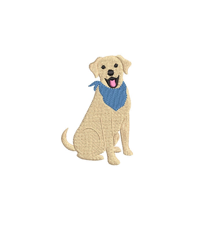 Happy Dog & Bandana, Machine Embroidery Design, 5 Sizes, PES DST JEF Incl Digital Instant Download