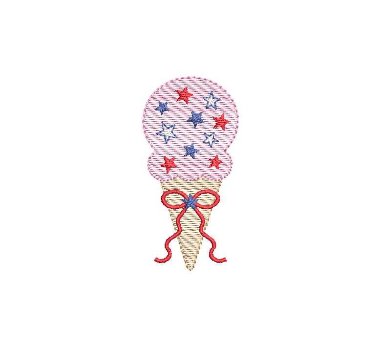 Ice Cream Cone Patriotic Star Sprinkles, Sketch Style, Machine Embroidery Design, 4 Sizes, PES DST JEF Incl Digital Instant Download