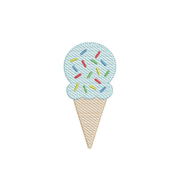 Ice Cream Cone Sprinkles Sketch Style, Machine Embroidery Design, 4 Sizes, PES DST JEF Incl Digital Instant Download