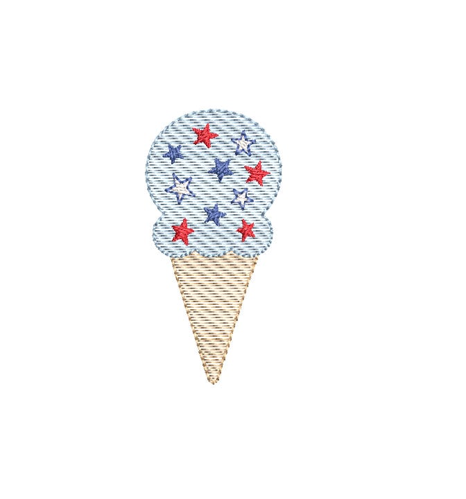 Ice Cream Cone Patriotic Star Sprinkles, Sketch Style, Machine Embroidery Design, 4 Sizes, PES DST JEF Incl Digital Instant Download