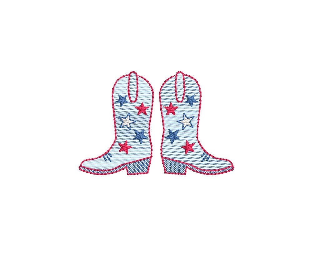 Cowboy Boot Stars Sketch Style, Machine Embroidery Design, 4 Sizes, PES DST JEF Incl Digital Instant Download