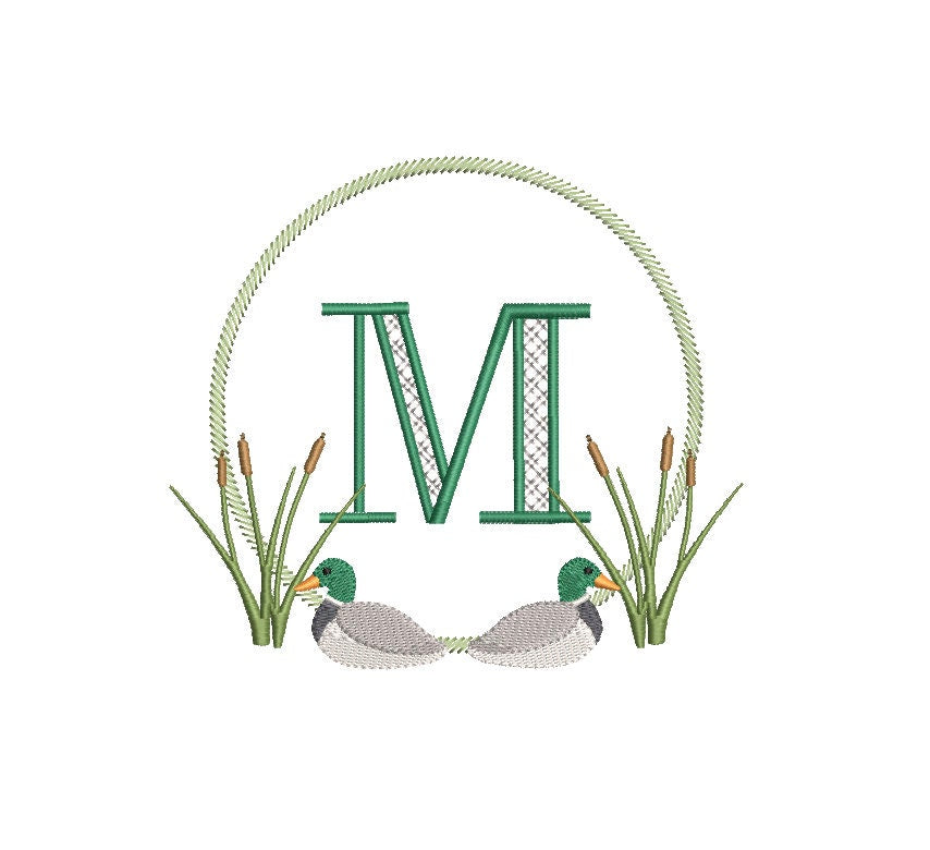 Mallard Duck Cat Tails Reeds Frame, Machine Embroidery Design, 3 Sizes, PES DST JEF Incl Digital Instant Download