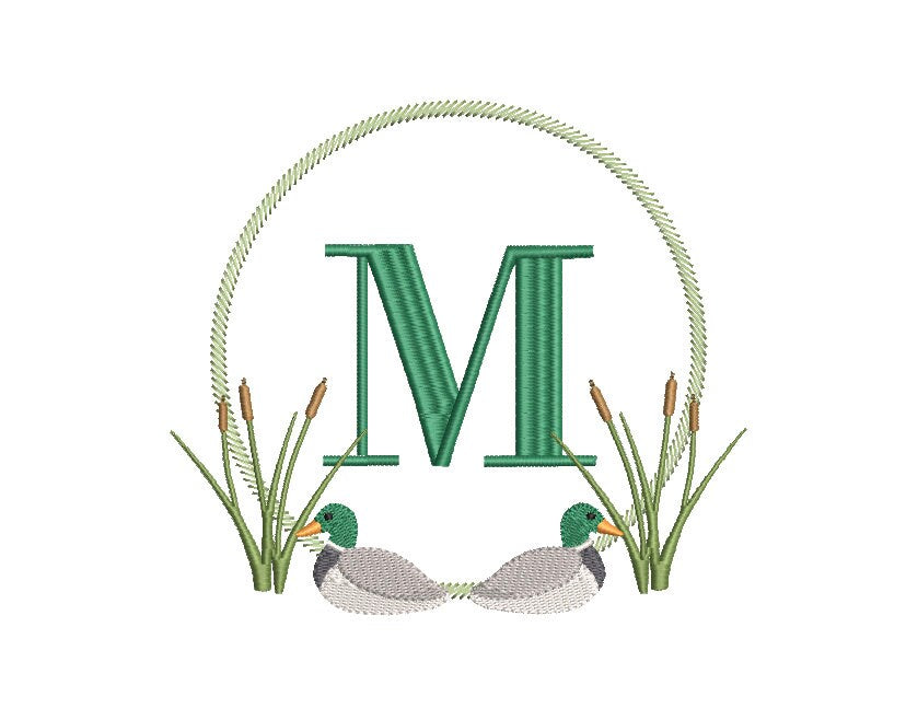 Mallard Duck Cat Tails Reeds Frame, Machine Embroidery Design, 3 Sizes, PES DST JEF Incl Digital Instant Download