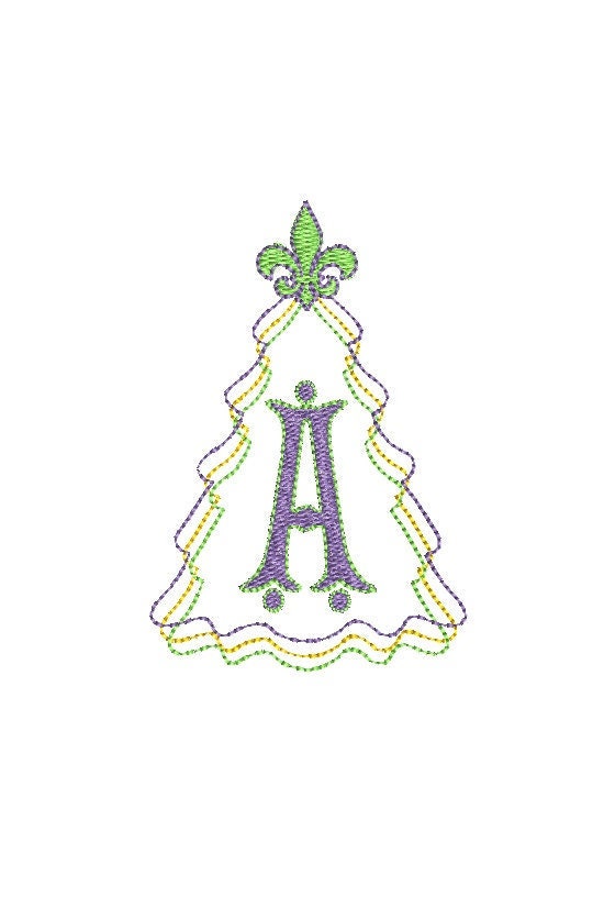 Christmas Tree NOLA Mardi Gras Style Monogram Squiggle Frame 3 Sizes Classic Machine Embroidery Design PES DST JEF Included