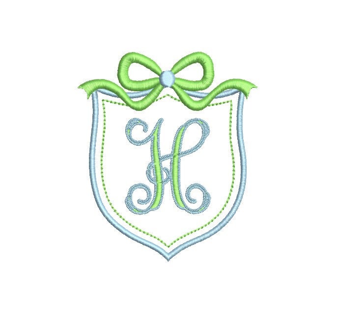 Sheild & Bow Monogram Frame, 4 Options, 3 Sizes, Machine Emb Design, PES DST JEF++ Incl Digital Instant Download