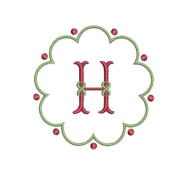Scalloped with Dots Monogram Frame 3 Sizes Classic Preppy Machine Embroidery Design Instant Download