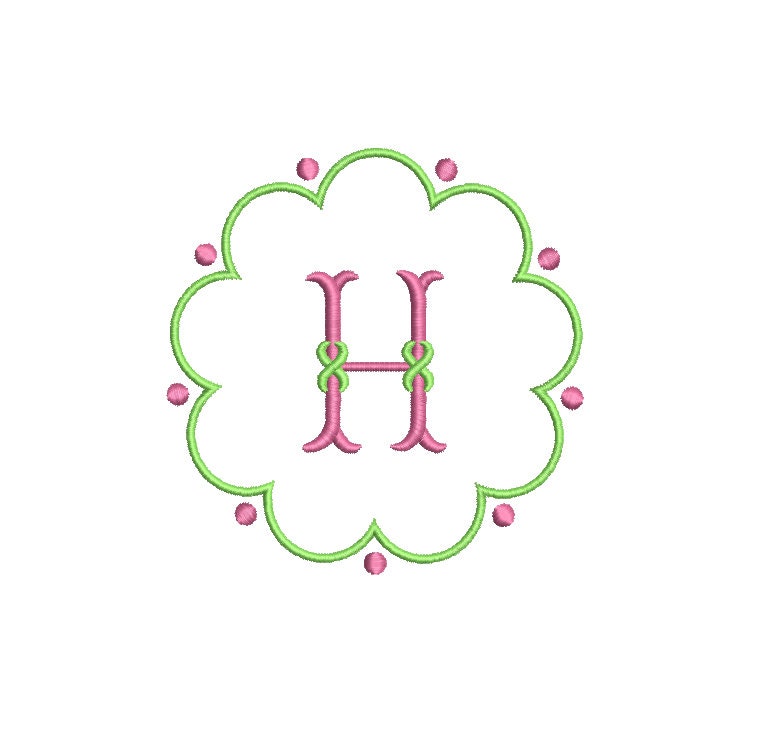 Scalloped with Dots Monogram Frame 3 Sizes Classic Preppy Machine Embroidery Design Instant Download