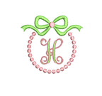 Pearls & Bow Monogram  Frame 4 Sizes Classic Preppy Machine Embroidery Design