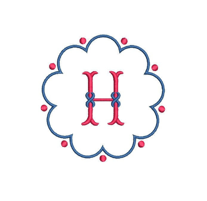 Scalloped with Dots Monogram Frame 3 Sizes Classic Preppy Machine Embroidery Design Instant Download
