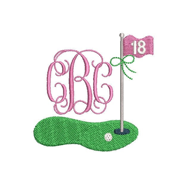 Golf Green Girls 18th Hole Monogram Preppy Frame Machine Embroidery Design, 4 Sizes PES DST JEF++ Incl Digital Instant Download