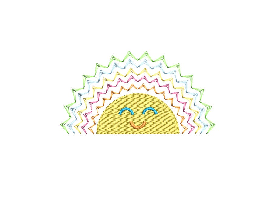 Sun & Fringed Rainbow Rays Sketch and Fill Machine Embroidery Designs 4 Sizes PES DST JEF Incl Digital Instant Download
