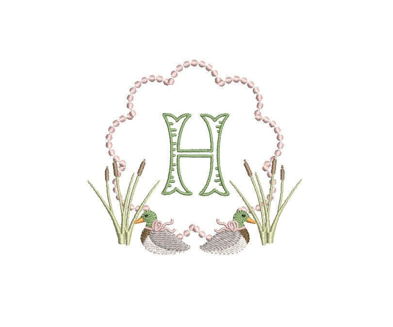 Mallard Girl Duck Pearls Cat Tails Reeds Frame Machine Embroidery Design 3 Sizes PES DST JEF Incl Digital Instant Download
