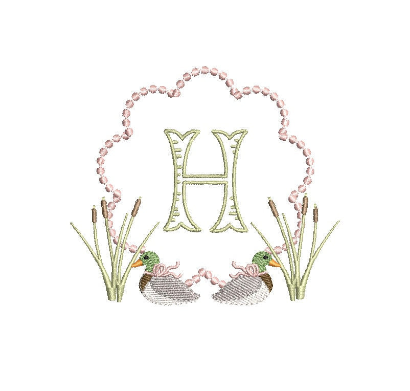 Mallard Girl Duck Pearls Cat Tails Reeds Frame Machine Embroidery Design 3 Sizes PES DST JEF Incl Digital Instant Download