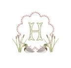 Mallard Girl Duck Pearls Cat Tails Reeds Frame Machine Embroidery Design 3 Sizes PES DST JEF Incl Digital Instant Download