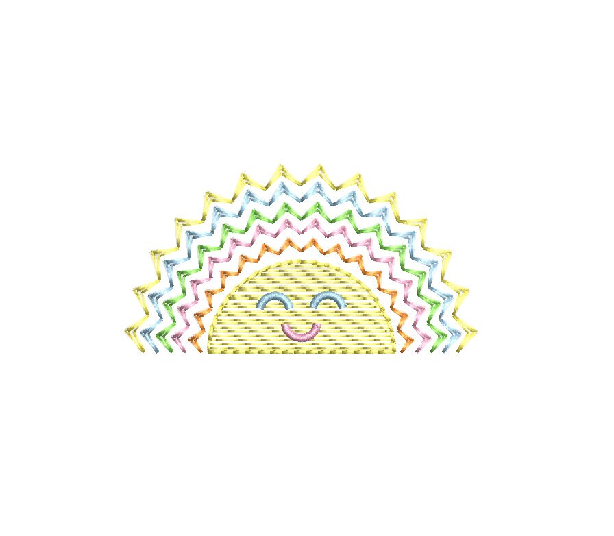 Sun & Fringed Rainbow Rays Sketch and Fill Machine Embroidery Designs 4 Sizes PES DST JEF Incl Digital Instant Download