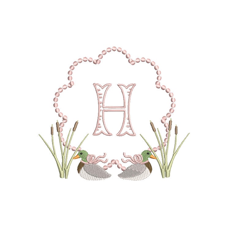 Mallard Girl Duck Pearls Cat Tails Reeds Frame Machine Embroidery Design 3 Sizes PES DST JEF Incl Digital Instant Download