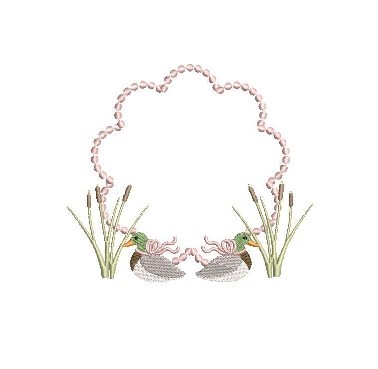 Mallard Girl Duck Pearls Cat Tails Reeds Frame Machine Embroidery Design 3 Sizes PES DST JEF Incl Digital Instant Download