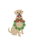 Happy Dog & Christmas Wreath, Machine Embroidery Design, 3 Sizes, PES DST JEF Incl Digital Instant Download