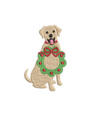 Happy Dog & Christmas Wreath, Machine Embroidery Design, 3 Sizes, PES DST JEF Incl Digital Instant Download